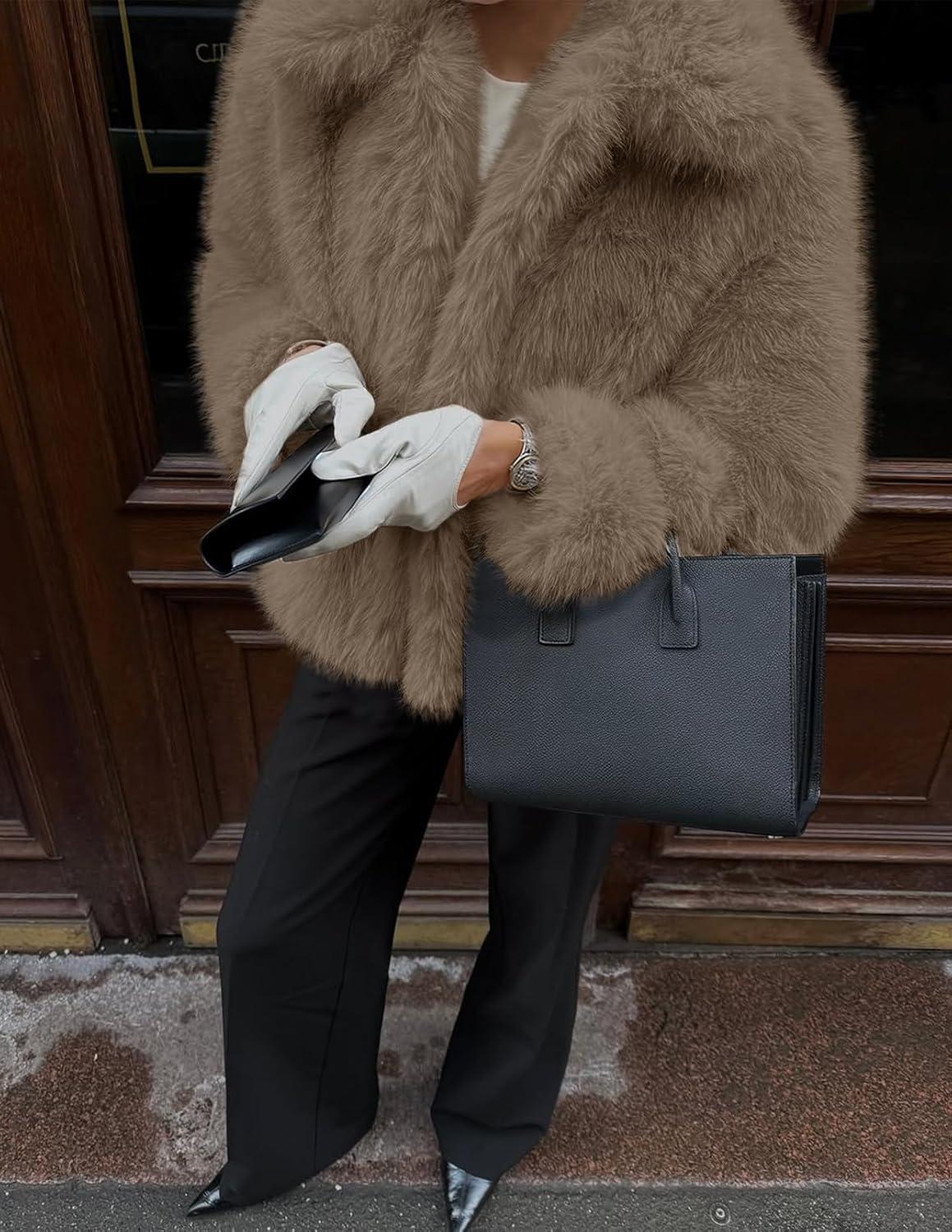 imageMEROKEETY Womens 2025 Winter Coats Furry Faux Fur Jackets Long Sleeve Coat Trendy Warm Outerwear with PocketsKhaki