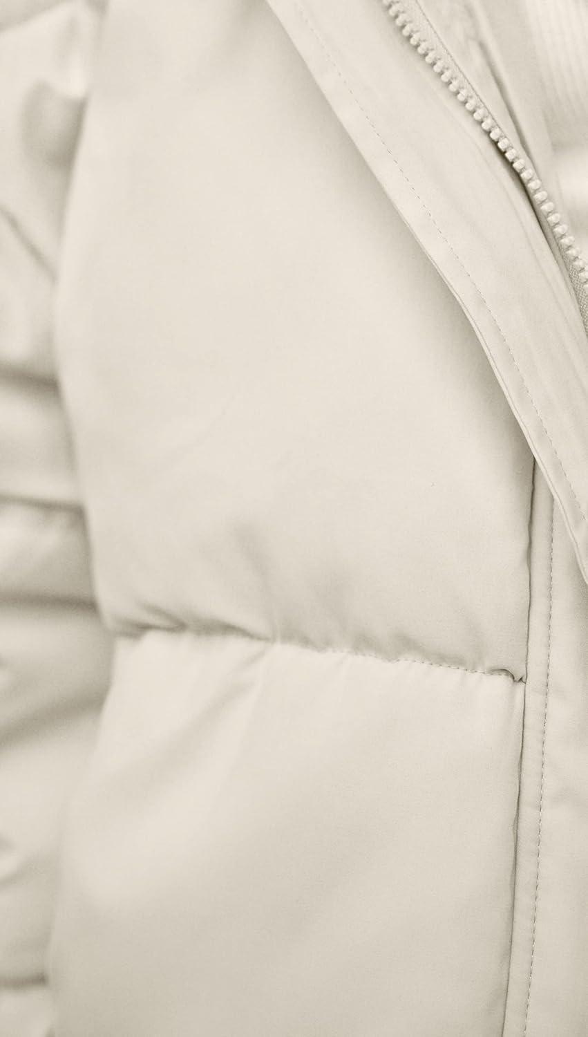 imageMEROKEETY Womens 2025 Winter Long Sleeve Zip Puffer Jacket Pockets Baggy Short CoatsBeige