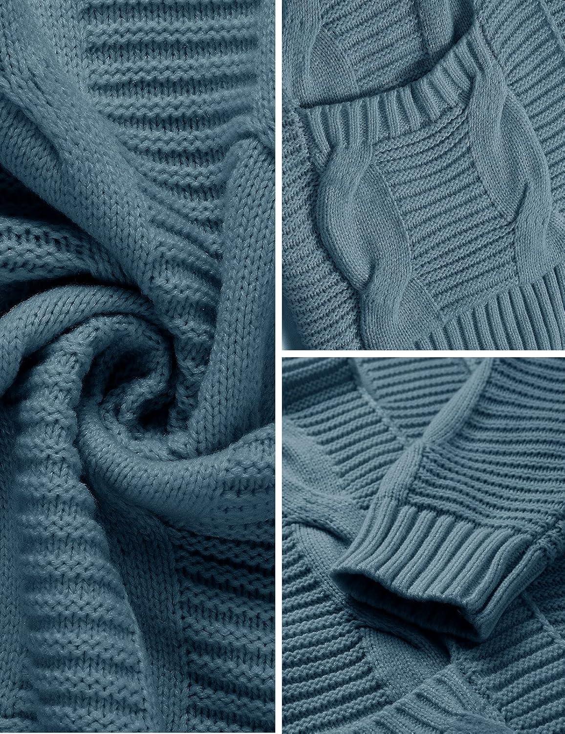 imageMEROKEETY Womens 2026 Long Sleeve Cable Knit Cardigan Sweaters Open Front Fall Outerwear Coat PocketsBlue
