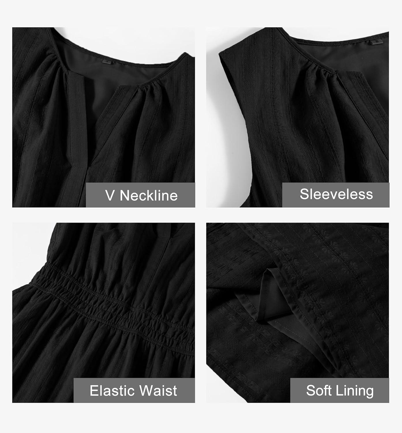 imageMEROKEETY Womens 2026 Summer Casual Mini Sundress Beach Vacation Sleeveless V Neck Flowy A Line Dress with PocketsBlack
