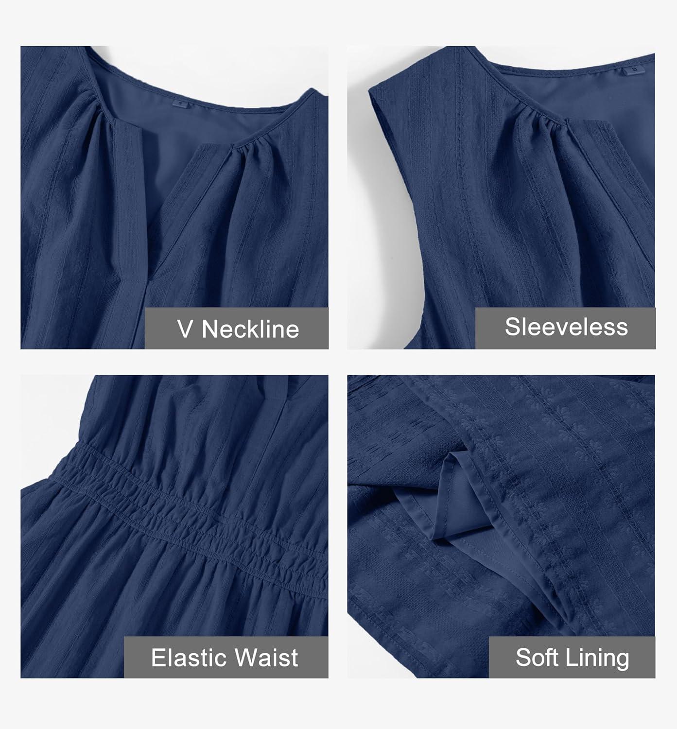 imageMEROKEETY Womens 2026 Summer Casual Mini Sundress Beach Vacation Sleeveless V Neck Flowy A Line Dress with PocketsNavy