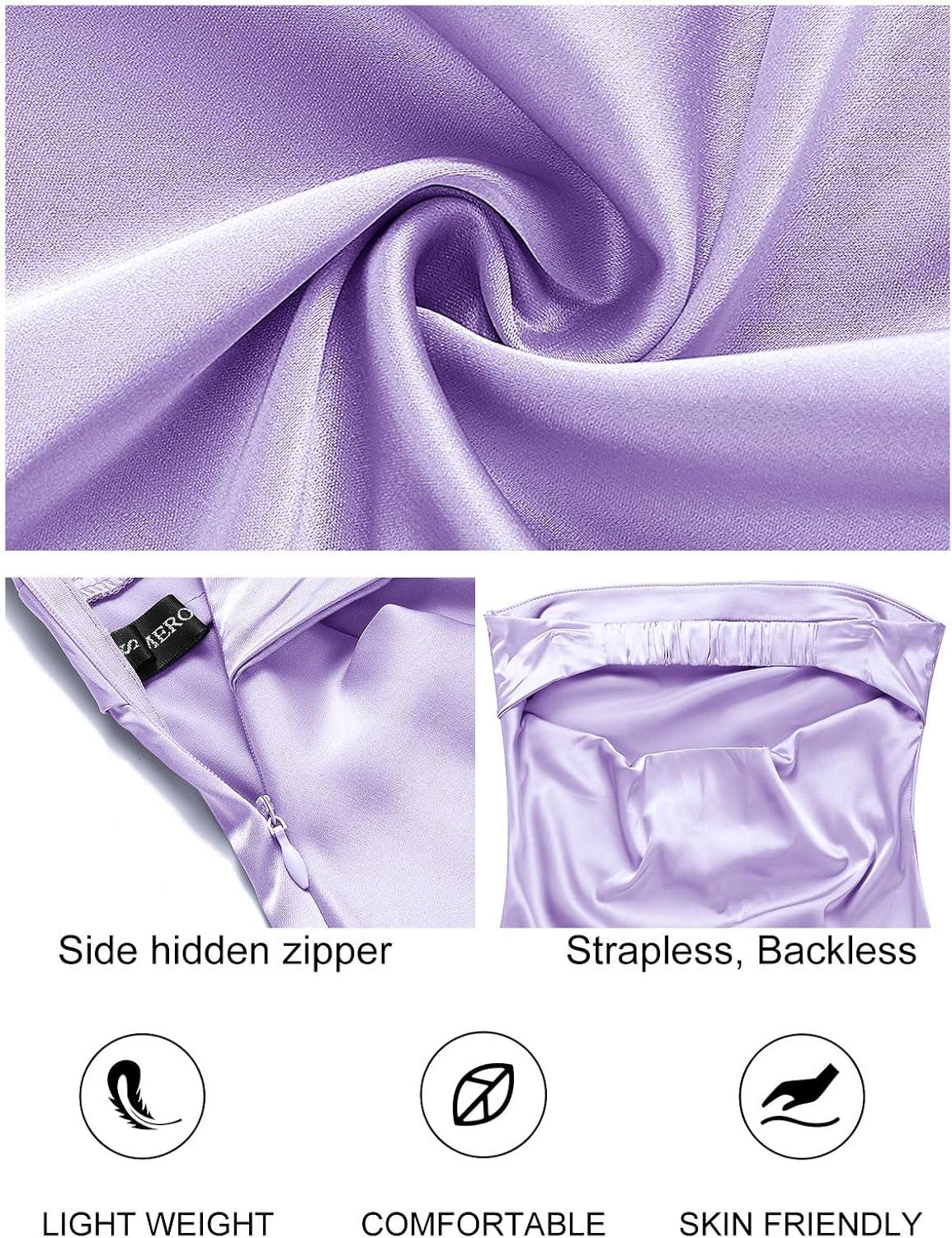 imageMEROKEETY Womens Cocktail Dresses Summer 2026 Satin Strapless Tube Bodycon Backless Wedding Guest Formal Party Maxi DressPurple