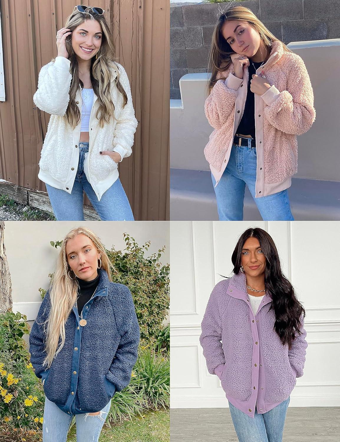 imageMEROKEETY Womens Fleece Sherpa Jacket Fall Winter Coats 2026 Fuzzy Button Down Warm Outerwear with PocketsGreen