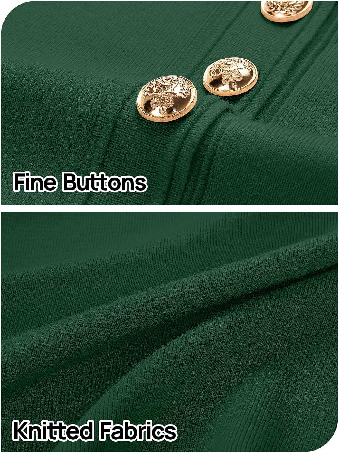 imageMEROKEETY Womens Knit Bodycon Sweater Dress Button Business Work Short Sleeve Formal Elegant Mini DressDarkgreen
