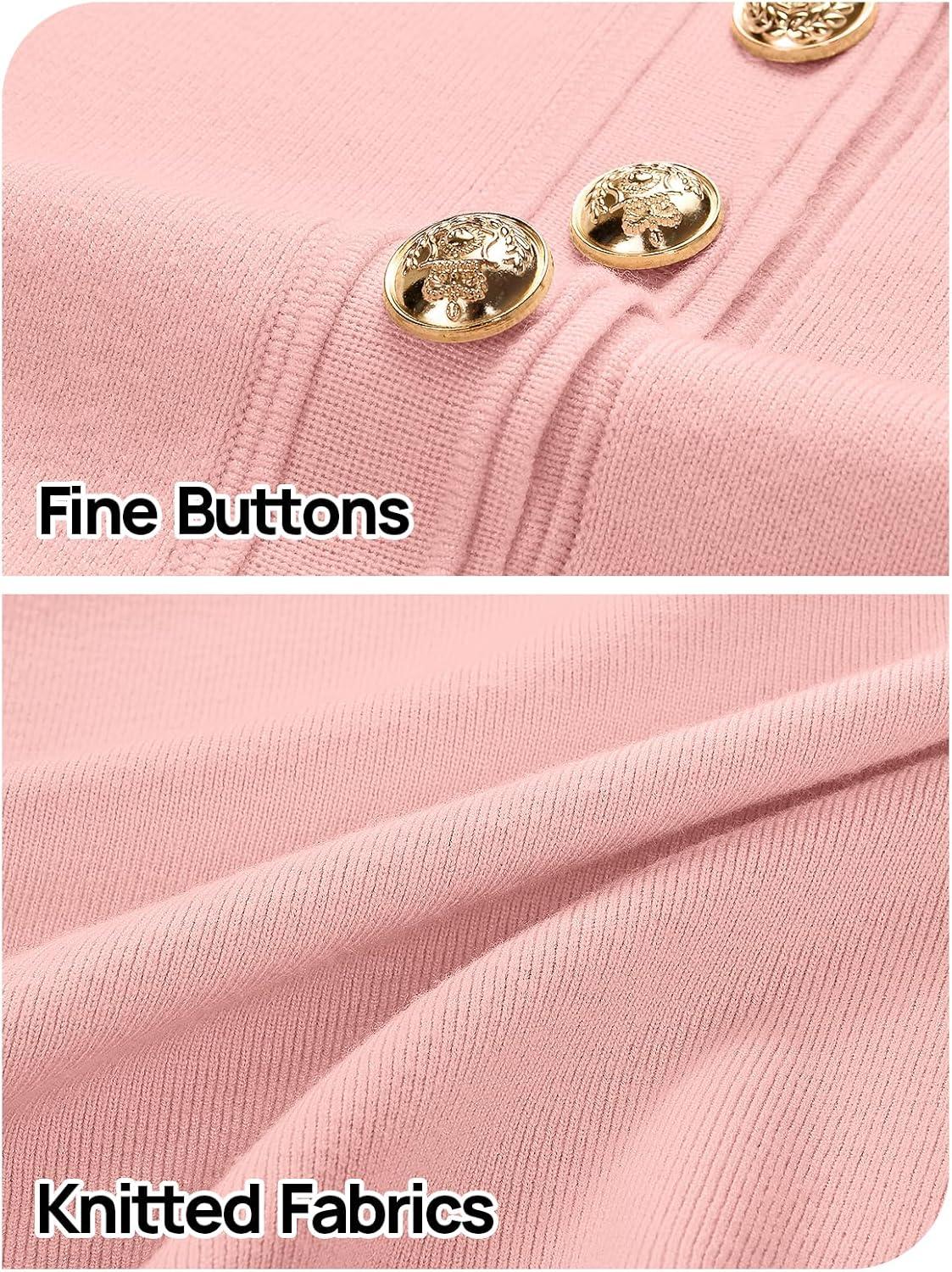 imageMEROKEETY Womens Knit Bodycon Sweater Dress Button Business Work Short Sleeve Formal Elegant Mini DressPink