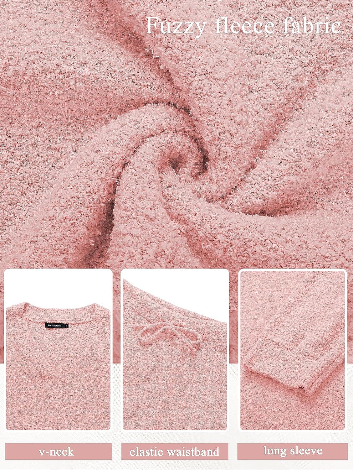imageMEROKEETY Womens Lounge Sets 2026 Fall Fashion 2 Piece Outfits Sweater Pajama Set Fuzzy Loungewear Matching Winter ClothesPink