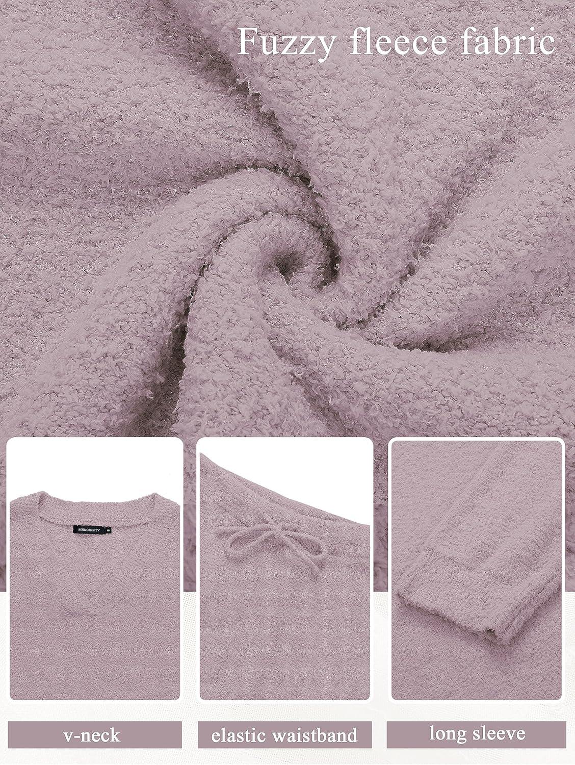 imageMEROKEETY Womens Lounge Sets 2026 Fall Fashion 2 Piece Outfits Sweater Pajama Set Fuzzy Loungewear Matching Winter ClothesTaro