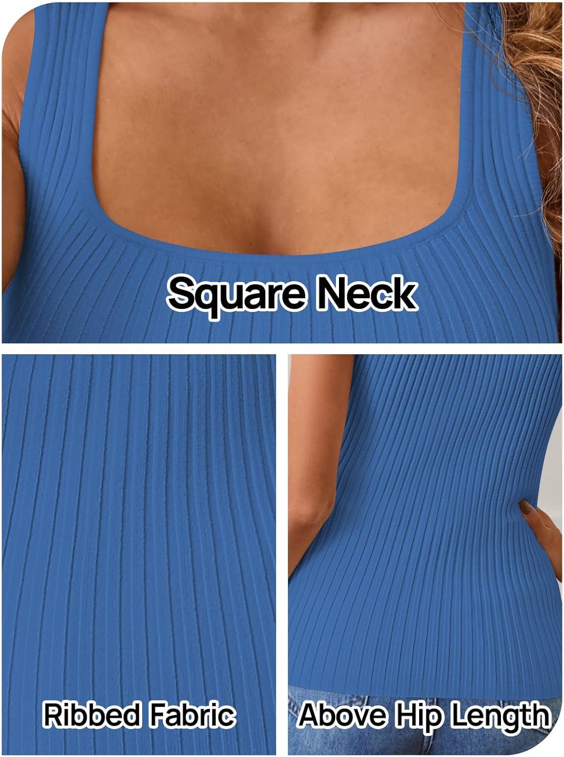 imageMEROKEETY Womens Ribbed Knit Tank Tops 2026 Square Neck Sleeveless Summer Basic Shirts Sweater VestBlue