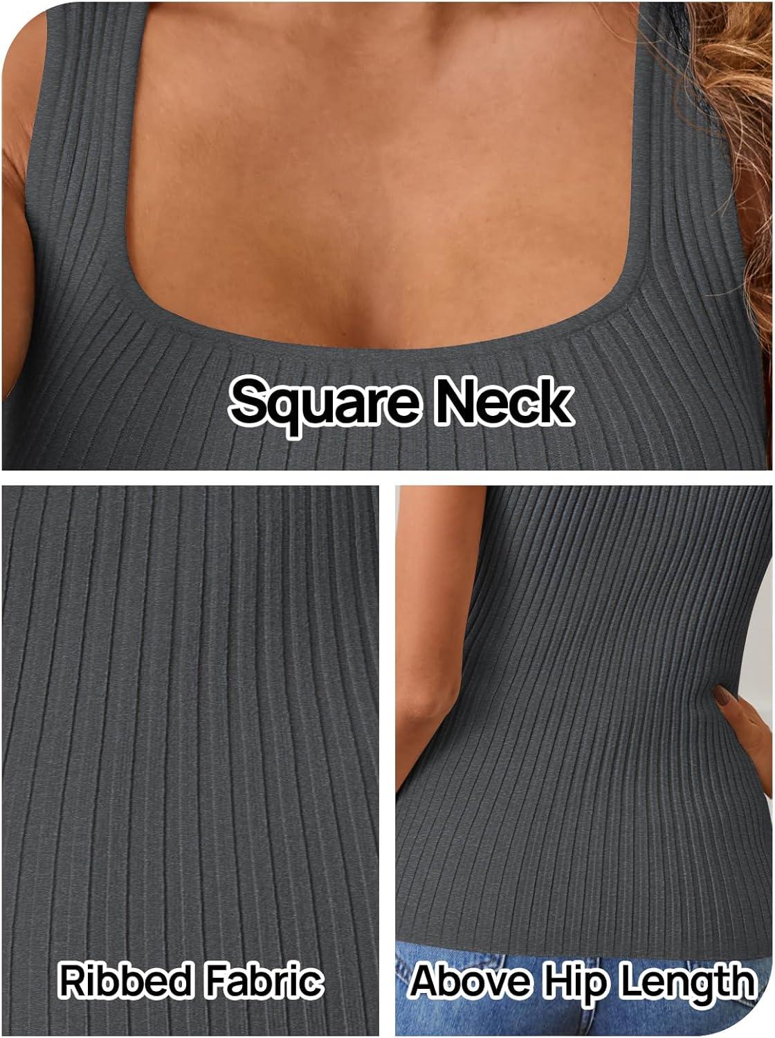 imageMEROKEETY Womens Ribbed Knit Tank Tops 2026 Square Neck Sleeveless Summer Basic Shirts Sweater VestDarkgrey
