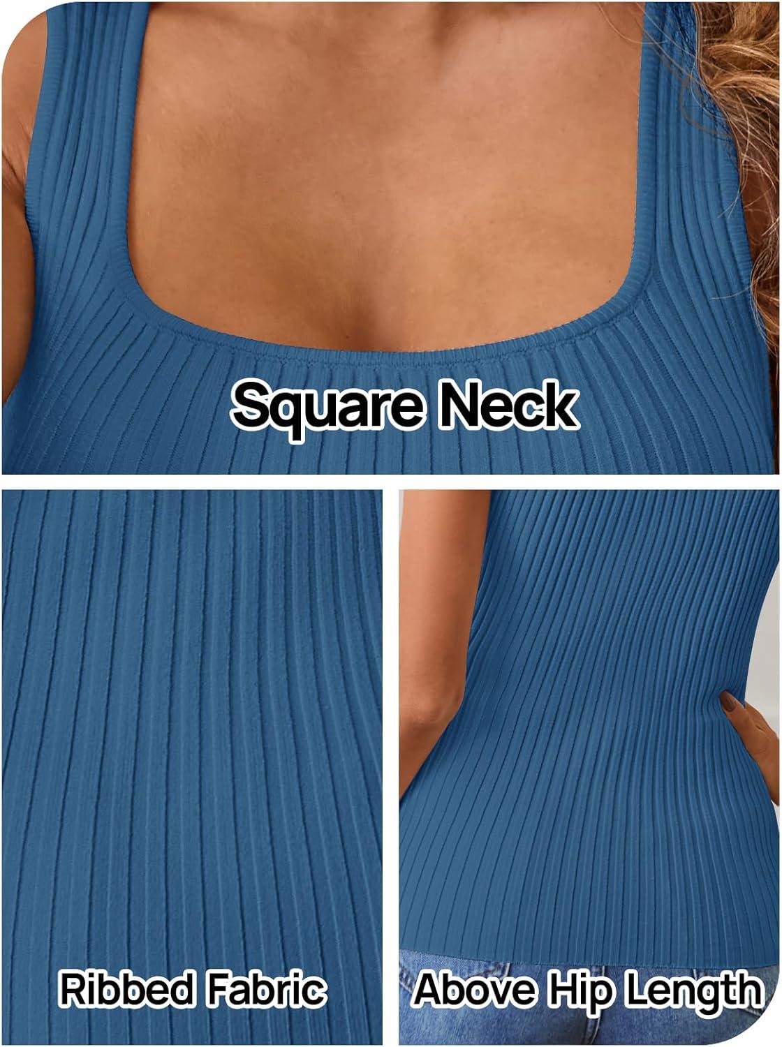 imageMEROKEETY Womens Ribbed Knit Tank Tops 2026 Square Neck Sleeveless Summer Basic Shirts Sweater VestDusty Blue