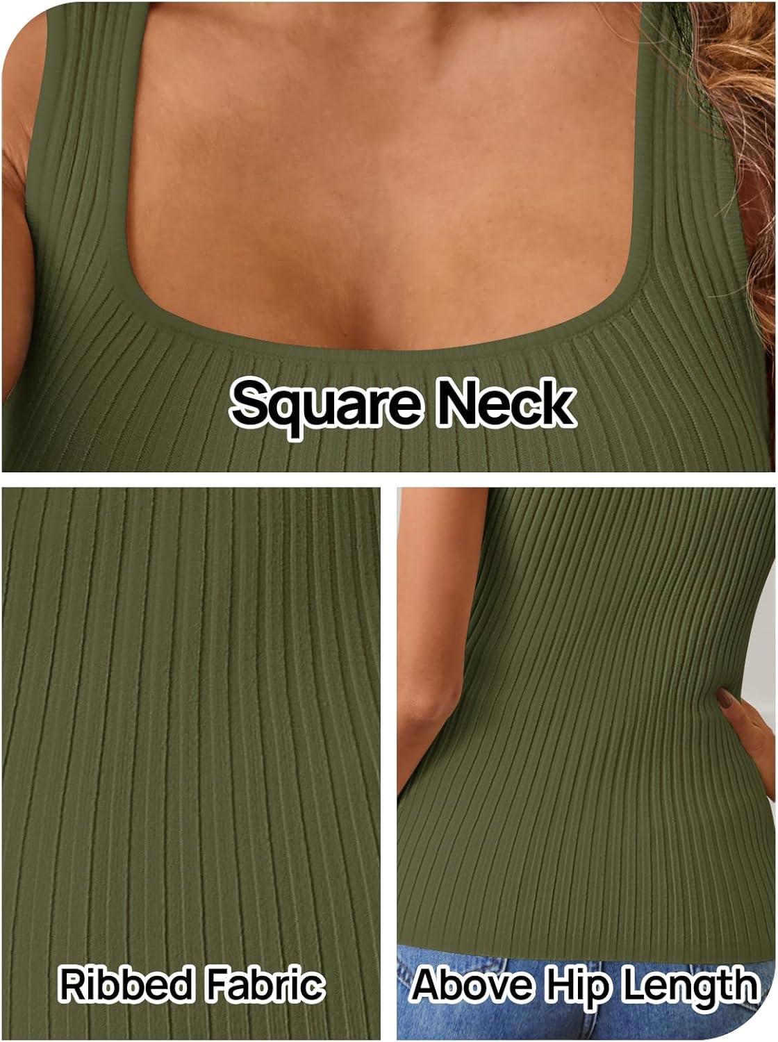 imageMEROKEETY Womens Ribbed Knit Tank Tops 2026 Square Neck Sleeveless Summer Basic Shirts Sweater VestOlive