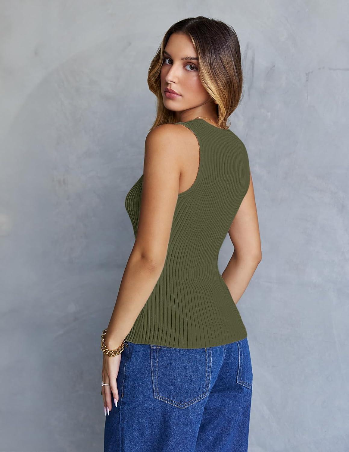 imageMEROKEETY Womens Ribbed Knit Tank Tops 2026 Square Neck Sleeveless Summer Basic Shirts Sweater VestOlive
