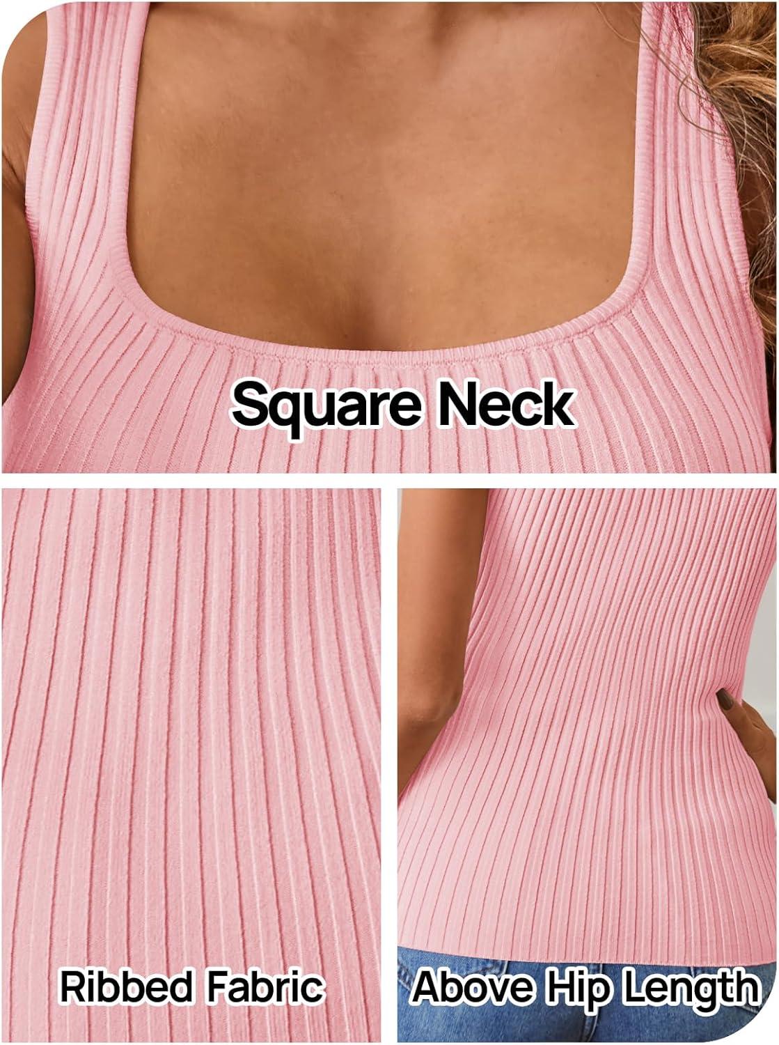 imageMEROKEETY Womens Ribbed Knit Tank Tops 2026 Square Neck Sleeveless Summer Basic Shirts Sweater VestPink
