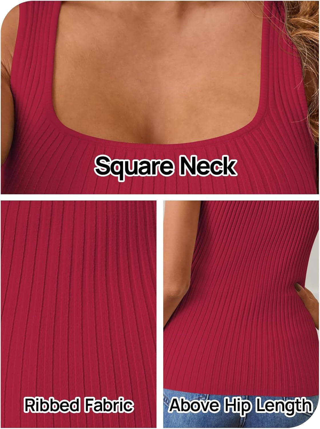 imageMEROKEETY Womens Ribbed Knit Tank Tops 2026 Square Neck Sleeveless Summer Basic Shirts Sweater VestRed