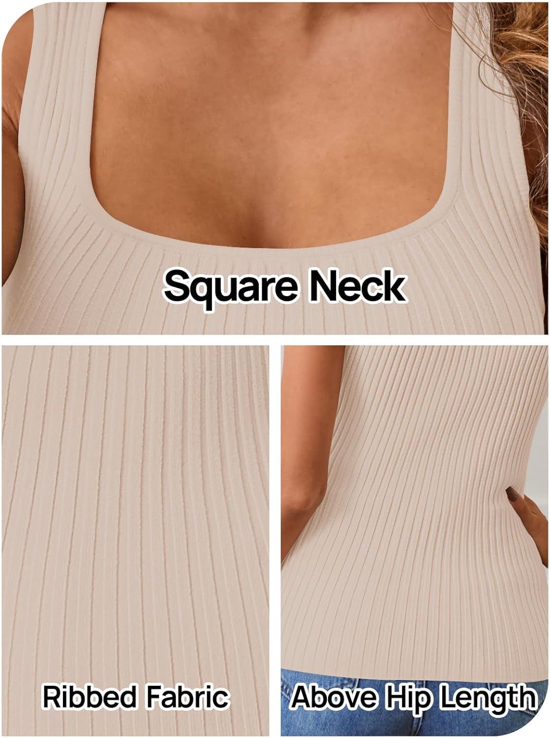 imageMEROKEETY Womens Ribbed Knit Tank Tops 2026 Square Neck Sleeveless Summer Basic Shirts Sweater VestSand
