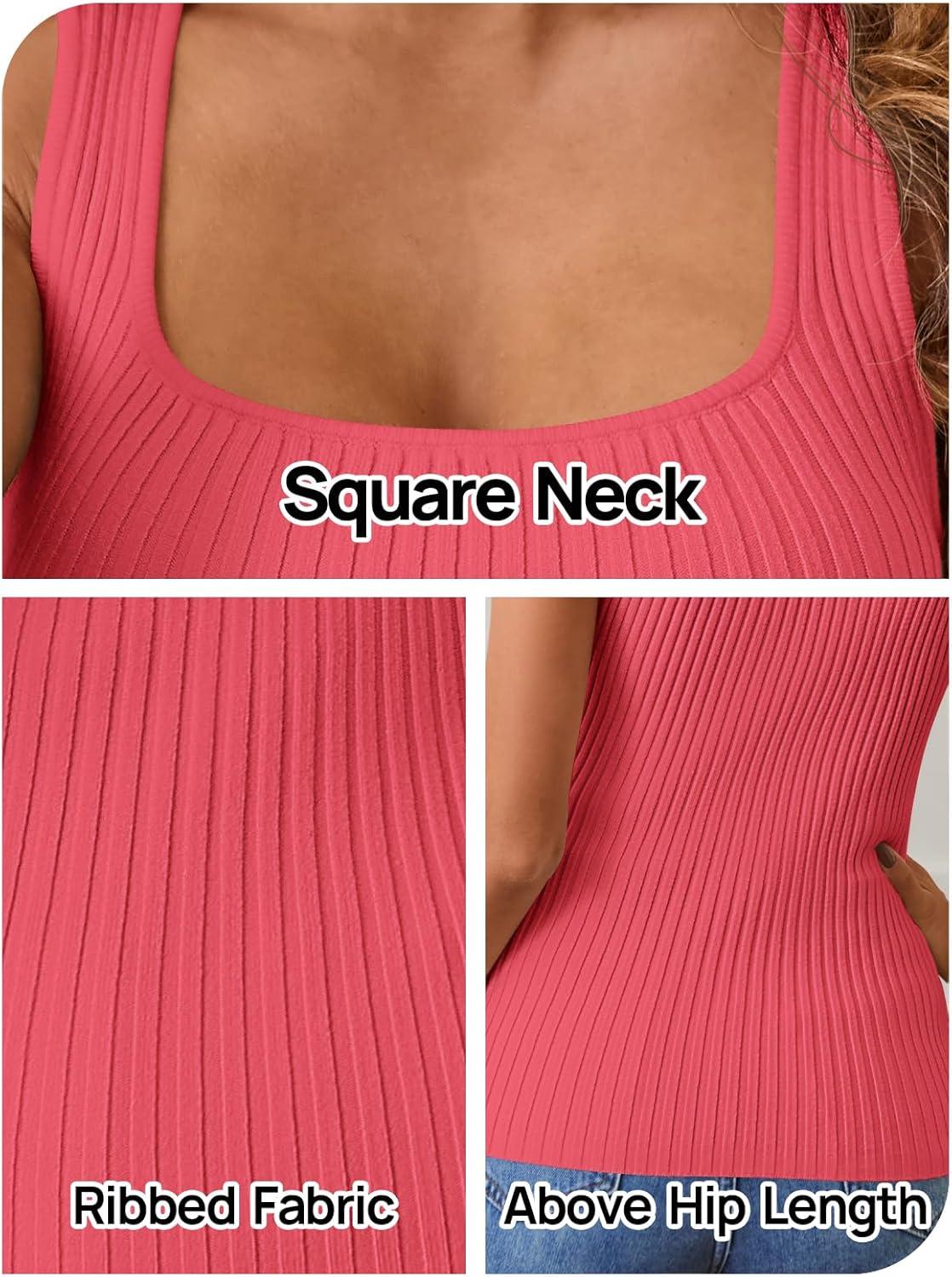 imageMEROKEETY Womens Ribbed Knit Tank Tops 2026 Square Neck Sleeveless Summer Basic Shirts Sweater VestWatermelon