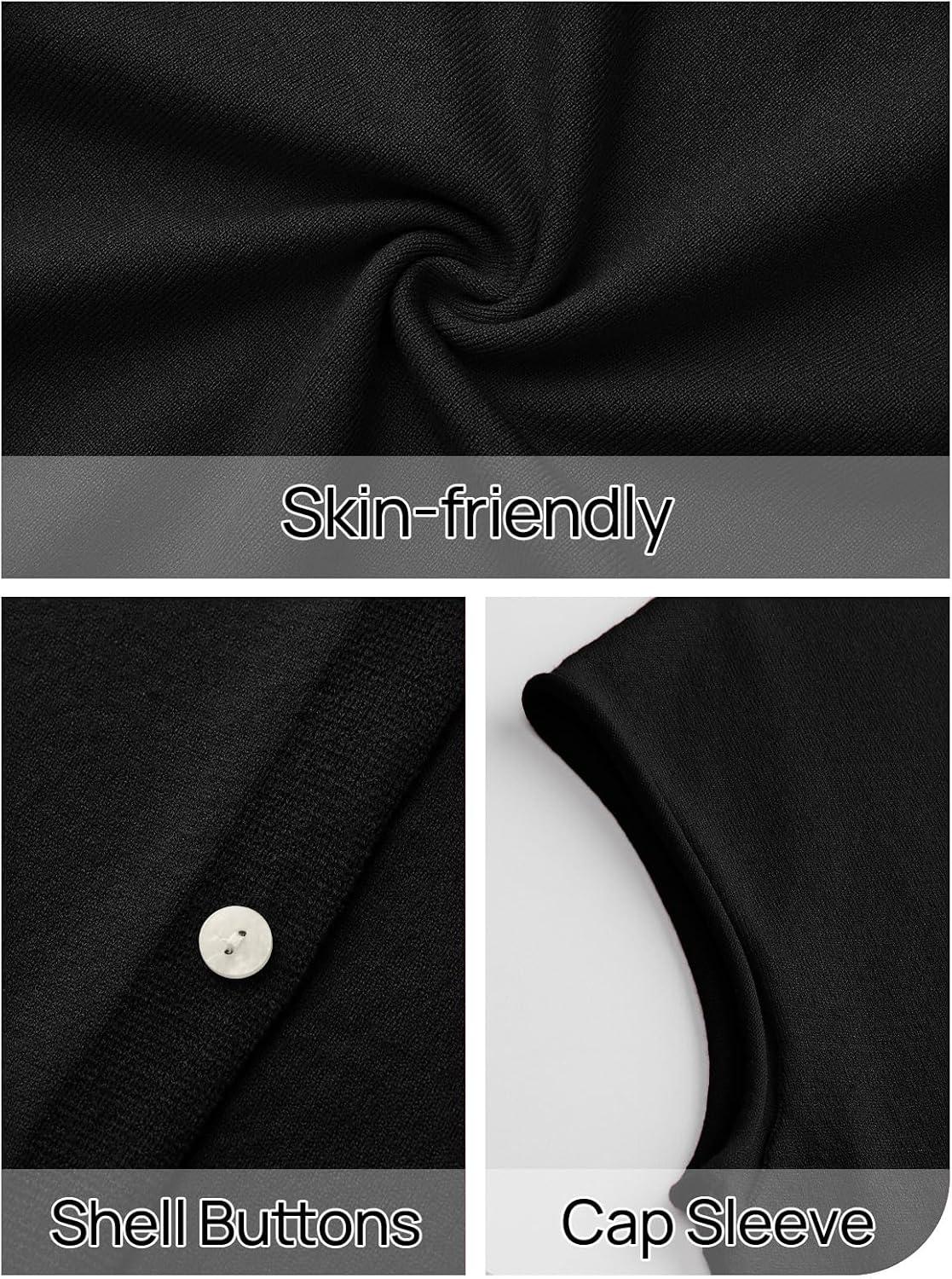 imageMEROKEETY Womens Summer Lightweight Cardigan Tops 2026 Cap Sleeve Business Casual Blouse Button Down Trendy ShirtBlack