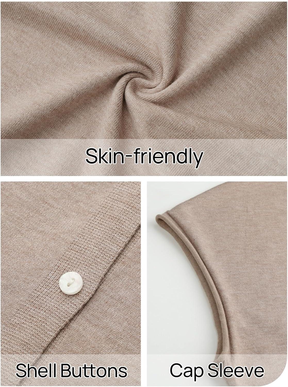 imageMEROKEETY Womens Summer Lightweight Cardigan Tops 2026 Cap Sleeve Business Casual Blouse Button Down Trendy ShirtDarkkhaki