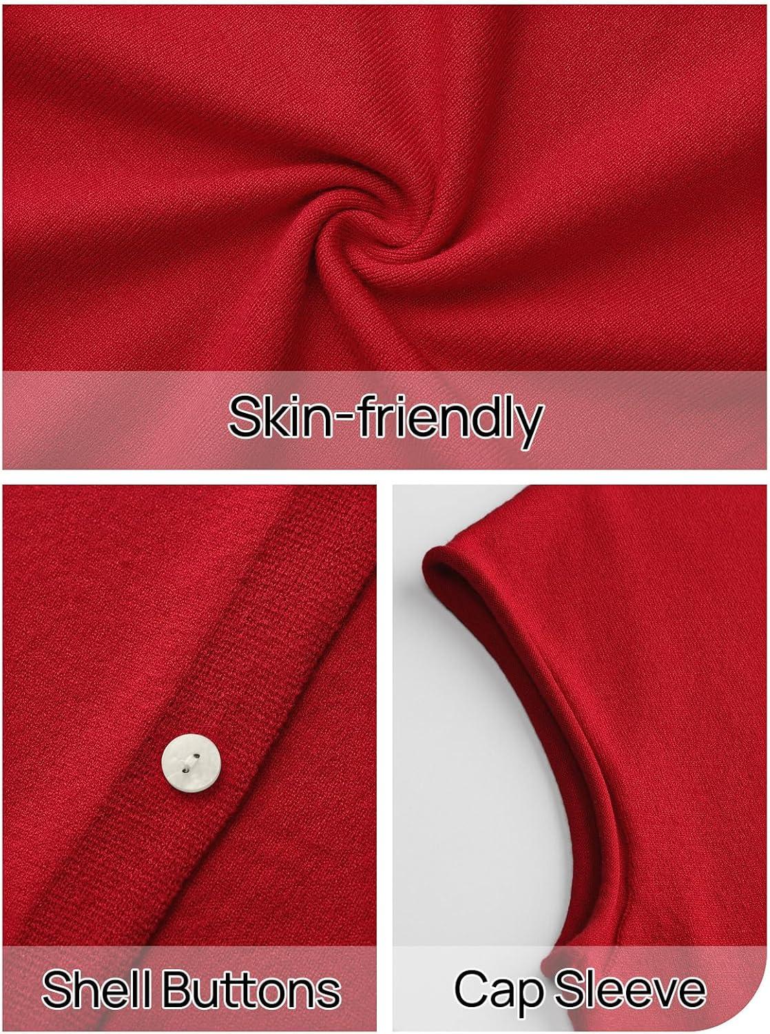 imageMEROKEETY Womens Summer Lightweight Cardigan Tops 2026 Cap Sleeve Business Casual Blouse Button Down Trendy ShirtRed