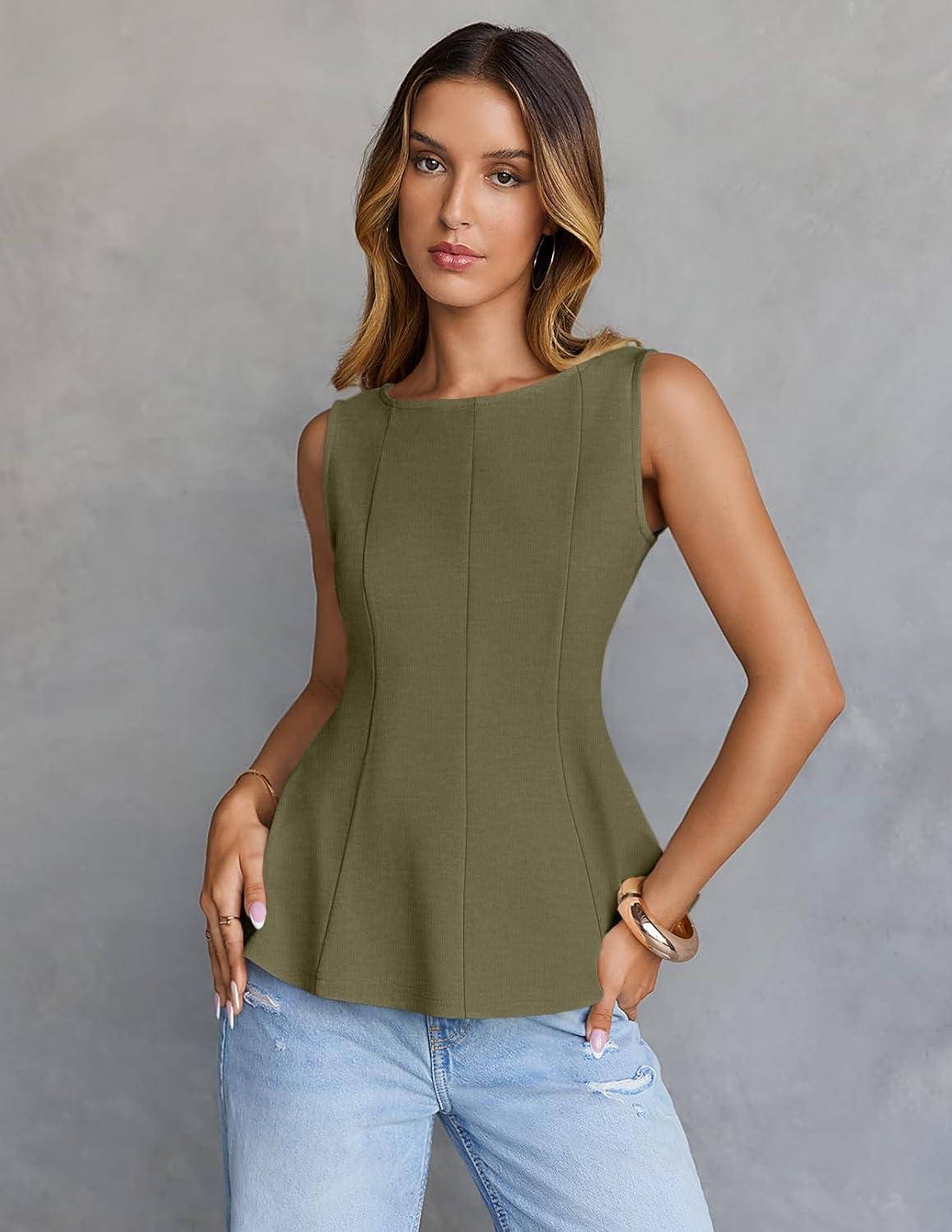 imageMEROKEETY Womens Summer Sleeveless Tank Tops Crewneck Ruffle Flowy Peplum Babydoll Blouses Trendy ClothesArmy