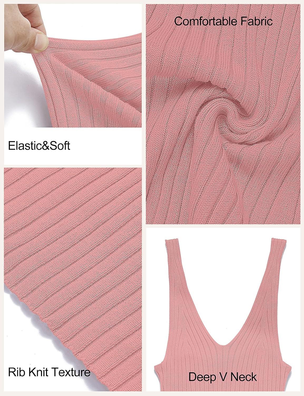 imageMEROKEETY Womens Summer Spring Midi Dress 2026 Beach Vacation Bodycon V Neck Sleeveless Sexy Ribbed Knit Sweater DressesPink