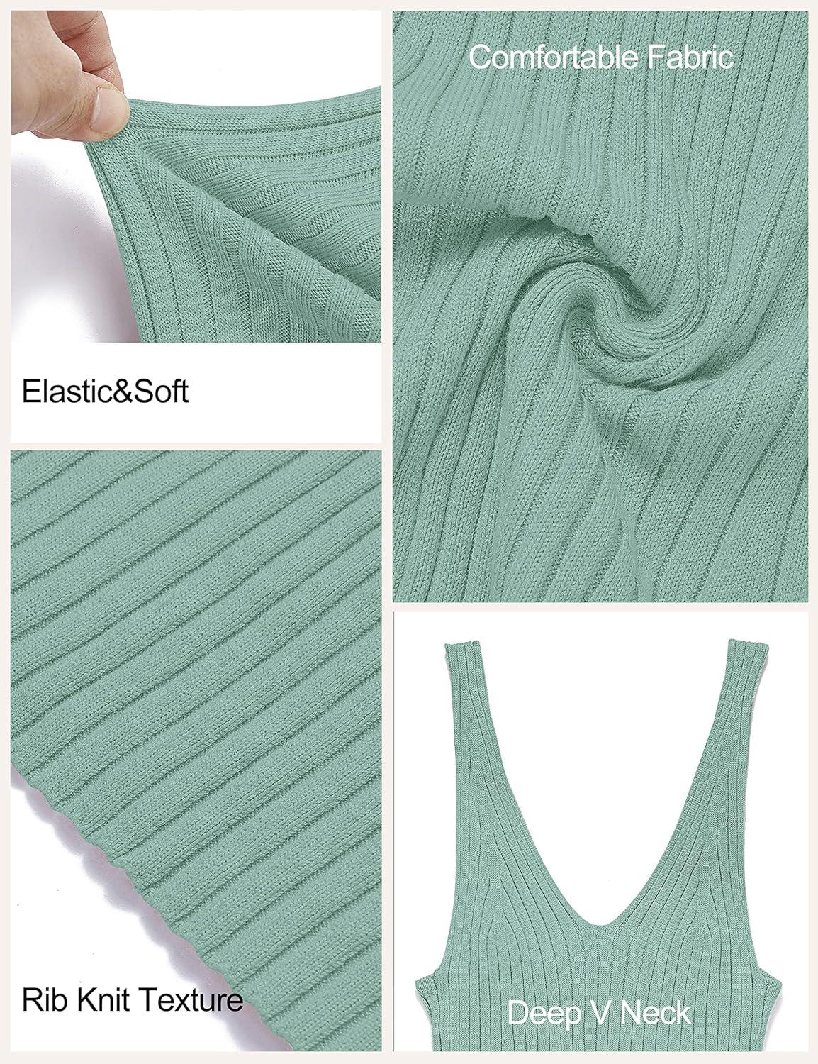 imageMEROKEETY Womens Summer Spring Midi Dress 2026 Beach Vacation Bodycon V Neck Sleeveless Sexy Ribbed Knit Sweater DressesSage
