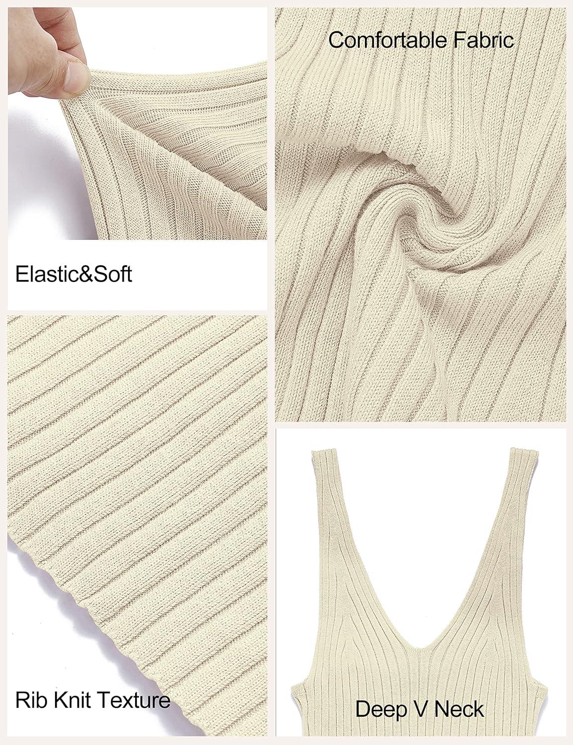 imageMEROKEETY Womens Summer Spring Midi Dress 2026 Beach Vacation Bodycon V Neck Sleeveless Sexy Ribbed Knit Sweater DressesVanilla