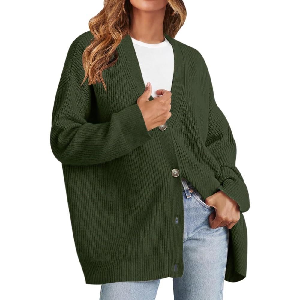 imageMEROKEETY Womens Cardigan Sweaters 2026 Fall Open Front Oversized Button V Neck Loose Soft Knit OutwearArmygreen
