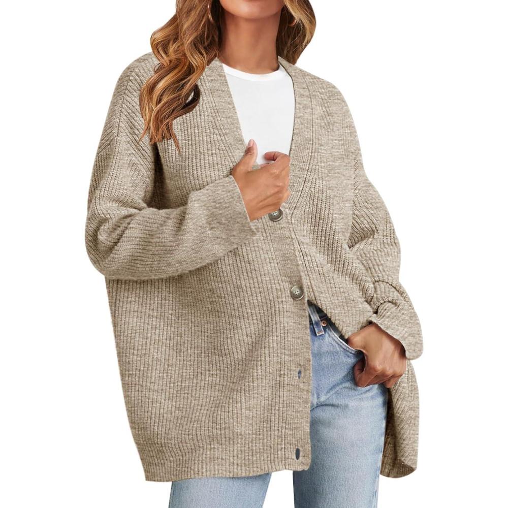 imageMEROKEETY Womens Cardigan Sweaters 2026 Fall Open Front Oversized Button V Neck Loose Soft Knit OutwearCashmere