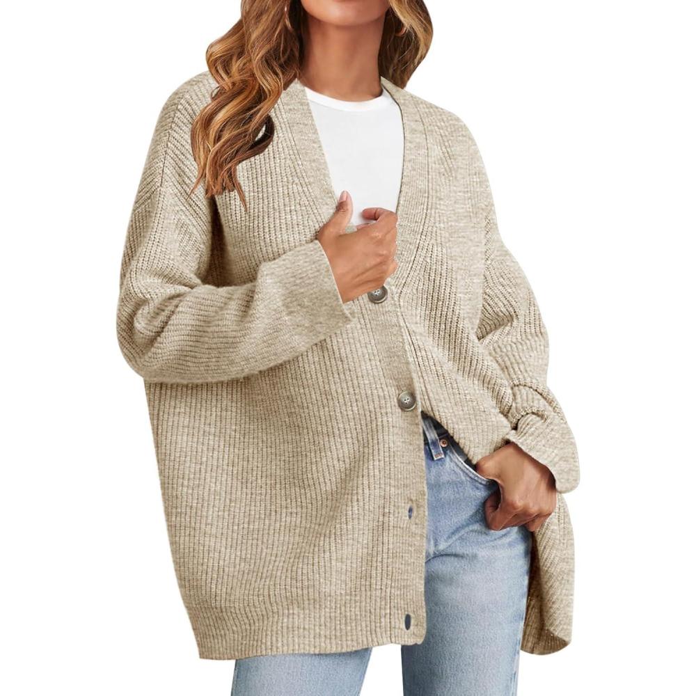 imageMEROKEETY Womens Cardigan Sweaters 2026 Fall Open Front Oversized Button V Neck Loose Soft Knit OutwearOatmeal