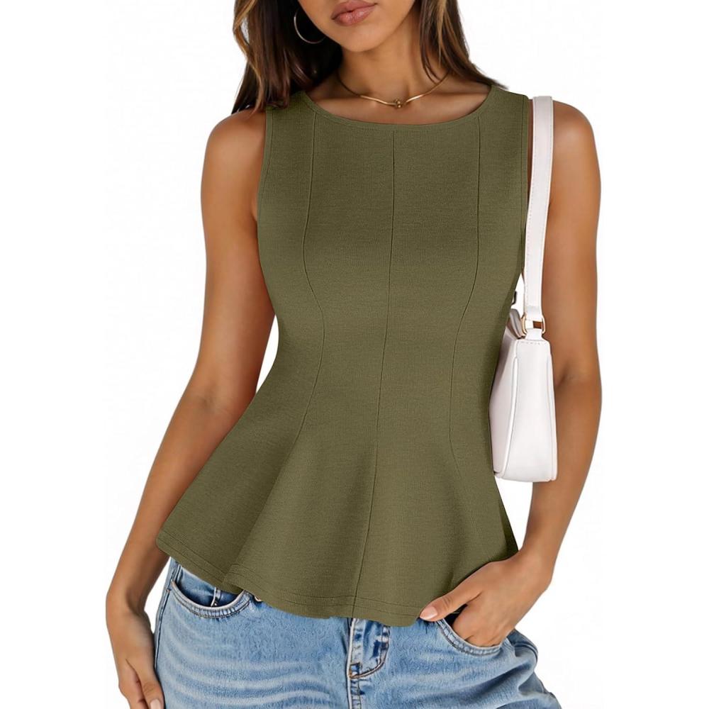 imageMEROKEETY Womens Summer Sleeveless Tank Tops Crewneck Ruffle Flowy Peplum Babydoll Blouses Trendy ClothesArmy