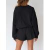 MEROKEETY 2026 Spring Lounge Sets for Women Oversized Batwing Sleeve Casual Top and Shorts 2 Piece Outfits Sweat Set(Black)