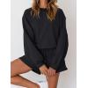 MEROKEETY 2026 Spring Lounge Sets for Women Oversized Batwing Sleeve Casual Top and Shorts 2 Piece Outfits Sweat Set(Black)