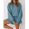 MEROKEETY 2026 Spring Lounge Sets for Women Oversized Batwing Sleeve Casual Top and Shorts 2 Piece Outfits Sweat Set(Blue)
