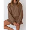 MEROKEETY 2026 Spring Lounge Sets for Women Oversized Batwing Sleeve Casual Top and Shorts 2 Piece Outfits Sweat Set(Coffee)