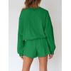 MEROKEETY 2026 Spring Lounge Sets for Women Oversized Batwing Sleeve Casual Top and Shorts 2 Piece Outfits Sweat Set(Forest Green)