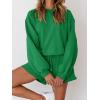MEROKEETY 2026 Spring Lounge Sets for Women Oversized Batwing Sleeve Casual Top and Shorts 2 Piece Outfits Sweat Set(Forest Green)