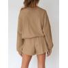 MEROKEETY 2026 Spring Lounge Sets for Women Oversized Batwing Sleeve Casual Top and Shorts 2 Piece Outfits Sweat Set(Khaki)