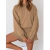 MEROKEETY 2026 Spring Lounge Sets for Women Oversized Batwing Sleeve Casual Top and Shorts 2 Piece Outfits Sweat Set(Khaki)