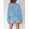 MEROKEETY 2026 Spring Lounge Sets for Women Oversized Batwing Sleeve Casual Top and Shorts 2 Piece Outfits Sweat Set(Light Blue)