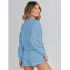 MEROKEETY 2026 Spring Lounge Sets for Women Oversized Batwing Sleeve Casual Top and Shorts 2 Piece Outfits Sweat Set(Light Blue)
