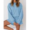 MEROKEETY 2026 Spring Lounge Sets for Women Oversized Batwing Sleeve Casual Top and Shorts 2 Piece Outfits Sweat Set(Light Blue)