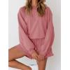 MEROKEETY 2026 Spring Lounge Sets for Women Oversized Batwing Sleeve Casual Top and Shorts 2 Piece Outfits Sweat Set(Pink)
