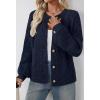 MEROKEETY Cardigan Sweaters for Women Fall Long Sleeve Cable Knit Button Open Front Casual Outerwear Coat(Navy)