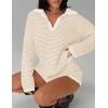 MEROKEETY Lounge Sweater Sets for Women 2 Piece Outfits Casual Long Sleeve Striped Tops Shorts Matching Set(Apricotwhite)