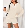 MEROKEETY Lounge Sweater Sets for Women 2 Piece Outfits Casual Long Sleeve Striped Tops Shorts Matching Set(Apricotwhite)