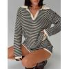 MEROKEETY Lounge Sweater Sets for Women 2 Piece Outfits Casual Long Sleeve Striped Tops Shorts Matching Set(Blackbeige)
