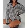 MEROKEETY Lounge Sweater Sets for Women 2 Piece Outfits Casual Long Sleeve Striped Tops Shorts Matching Set(Blackwhite)