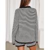 MEROKEETY Lounge Sweater Sets for Women 2 Piece Outfits Casual Long Sleeve Striped Tops Shorts Matching Set(Blackwhite)