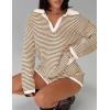 MEROKEETY Lounge Sweater Sets for Women 2 Piece Outfits Casual Long Sleeve Striped Tops Shorts Matching Set(Brownwhite)